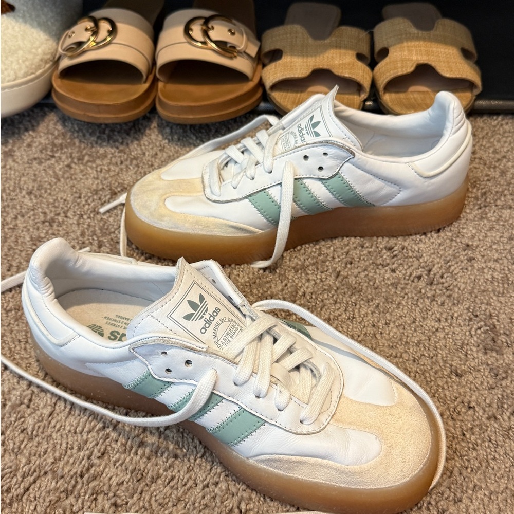 Adidas White and light blue Sneakers with Gum Sole